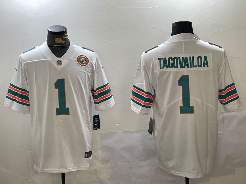 Men Miami Dolphins 1 Tagovailoa White 2024 Nike Vapor Limited NFL Jersey style 2